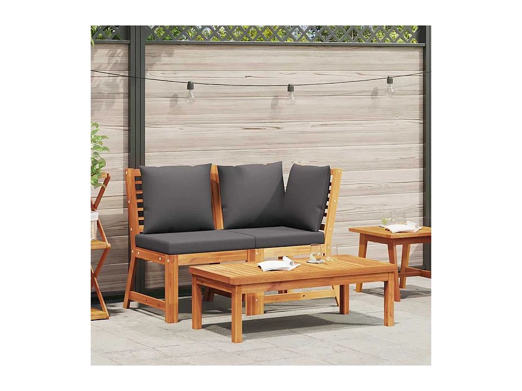 Salon de jardin 3pcs et coussin gris foncé Bois d'acacia solide
