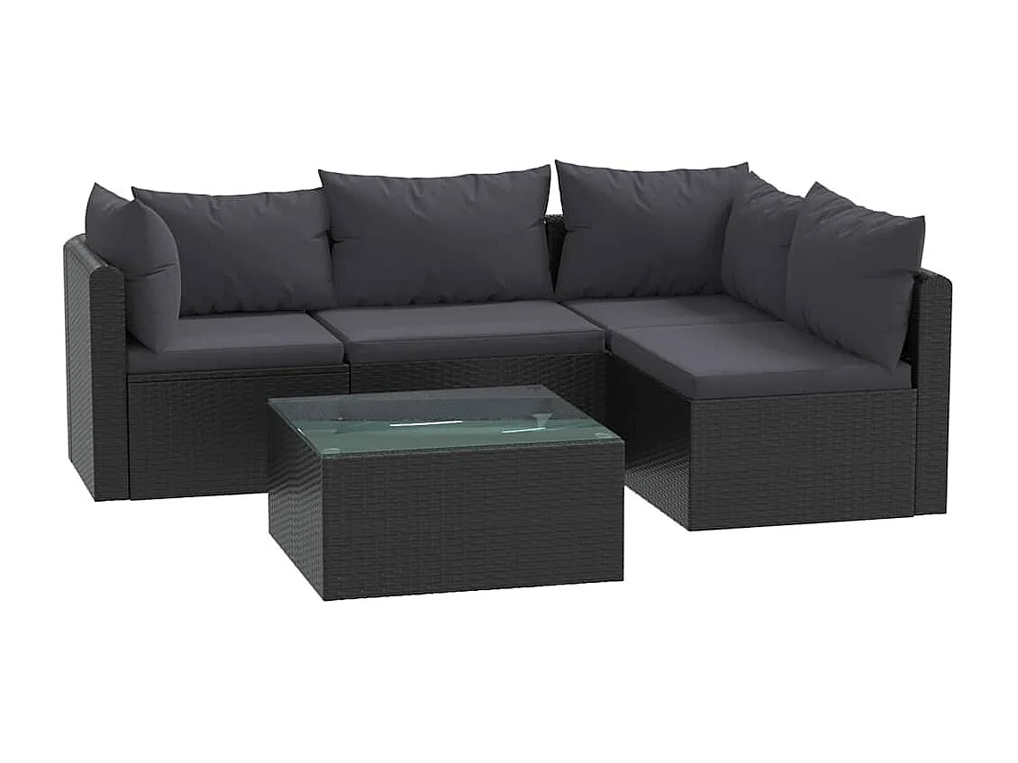 Set Divani da Giardino 5 pz con Cuscini in Polyrattan Nero