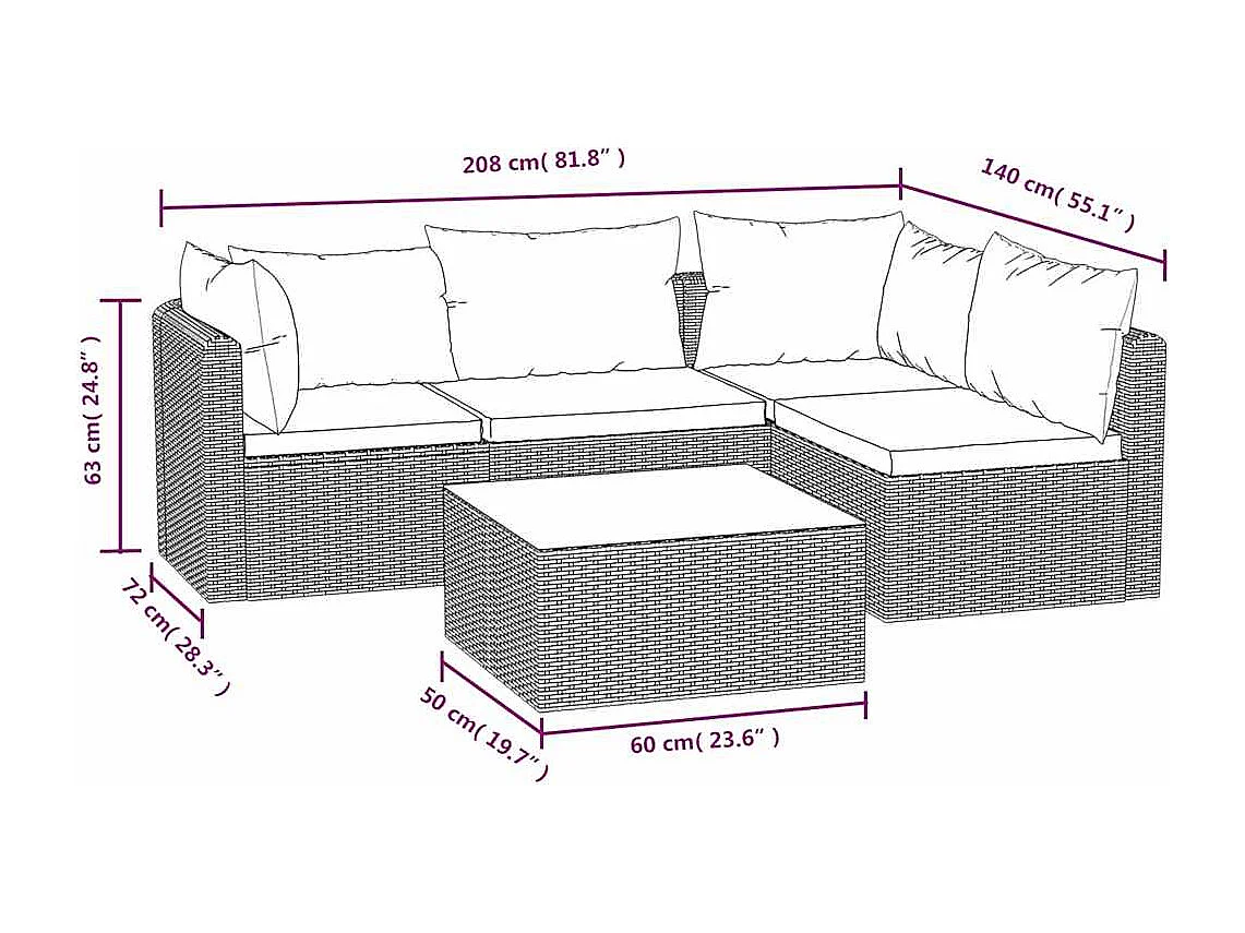 Set Divani da Giardino 5 pz con Cuscini in Polyrattan Nero
