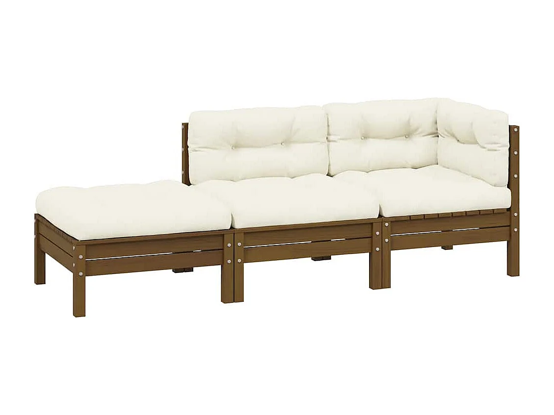3-delige Loungeset met crèmekleurige kussens massief grenenhout