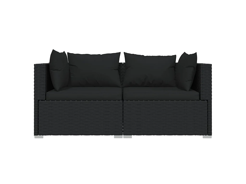 3-tlg. Garten-Lounge-Set mit Kissen Schwarz Poly Rattan