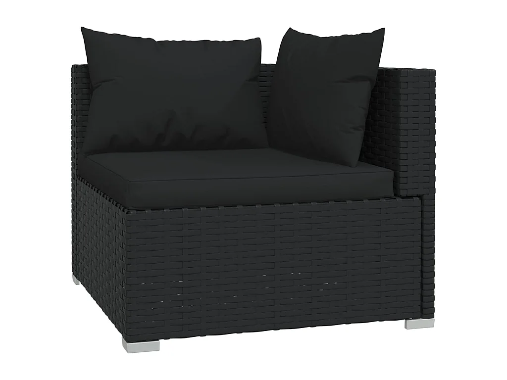 3-tlg. Garten-Lounge-Set mit Kissen Schwarz Poly Rattan