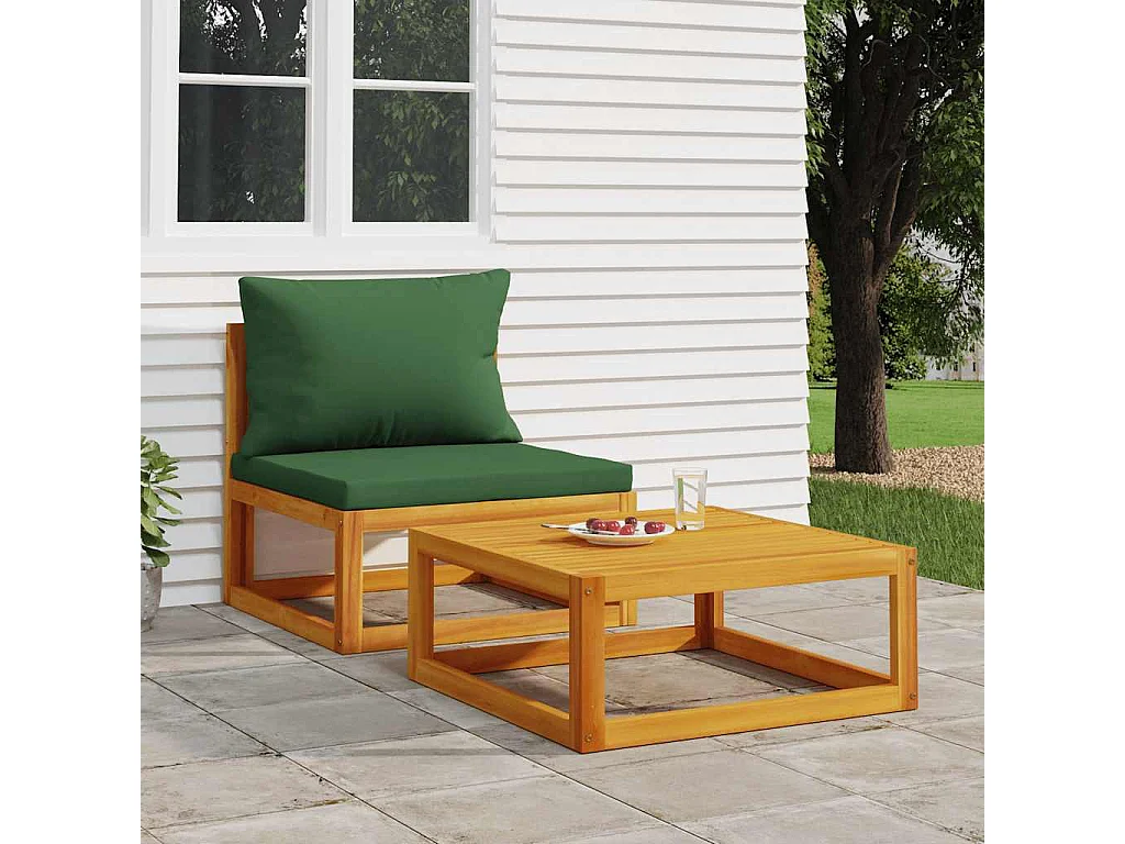 Salon de jardin avec coussins 2 pcs bois massif acacia
