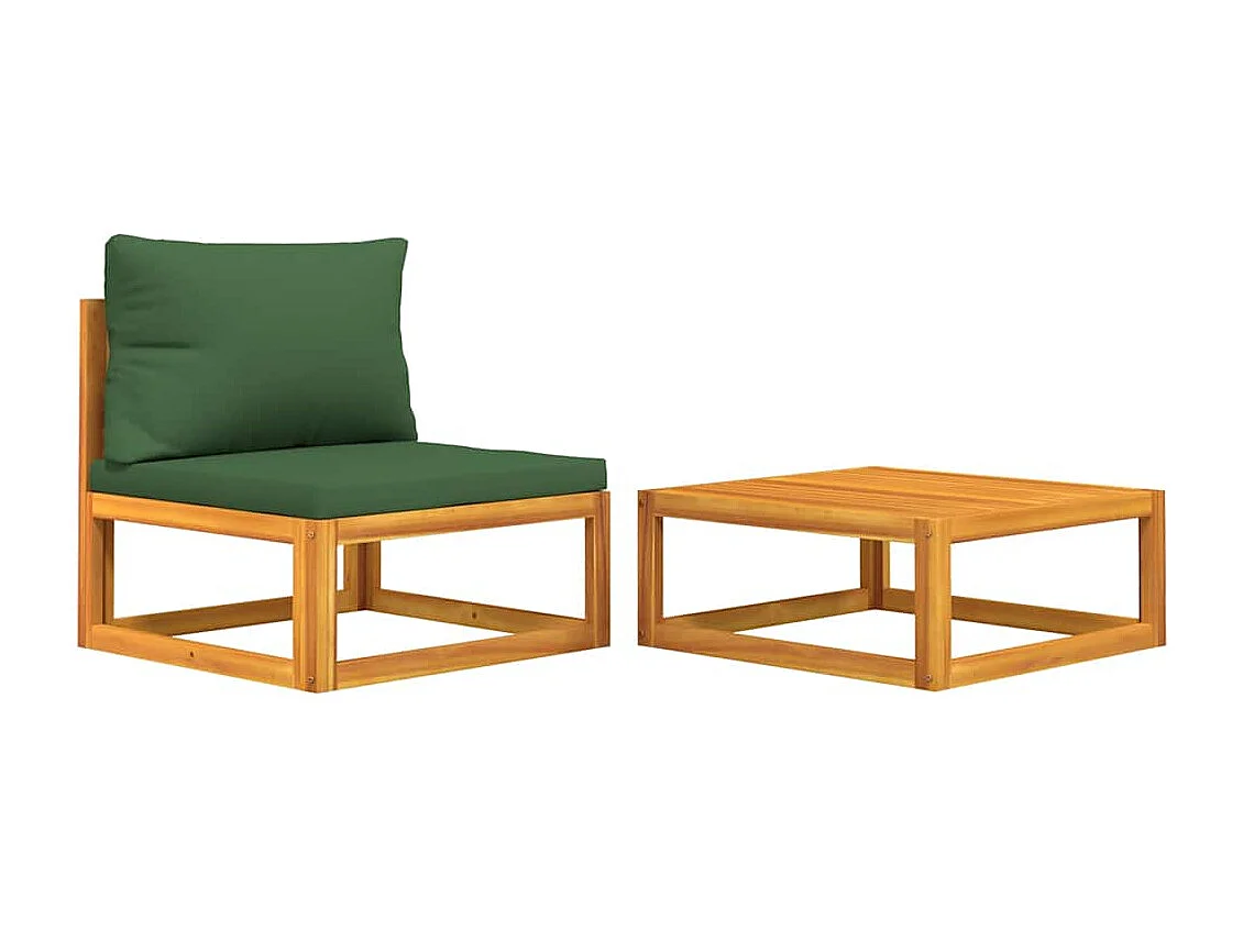 Salon de jardin avec coussins 2 pcs bois massif acacia