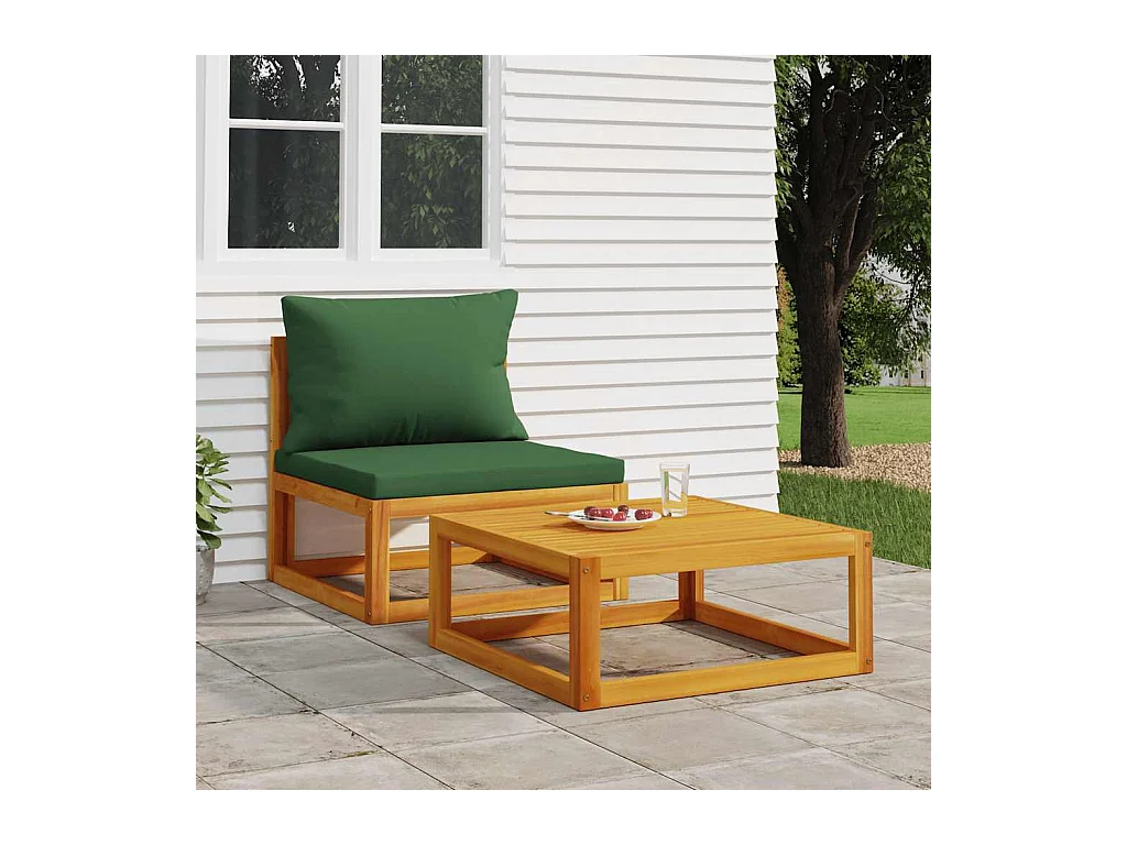 Salon de jardin avec coussins 2 pcs bois massif acacia