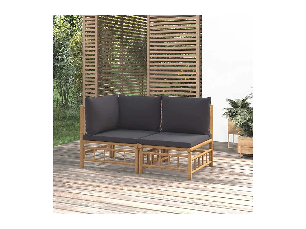 2-delige Loungeset met kussens bamboe donkergrijs