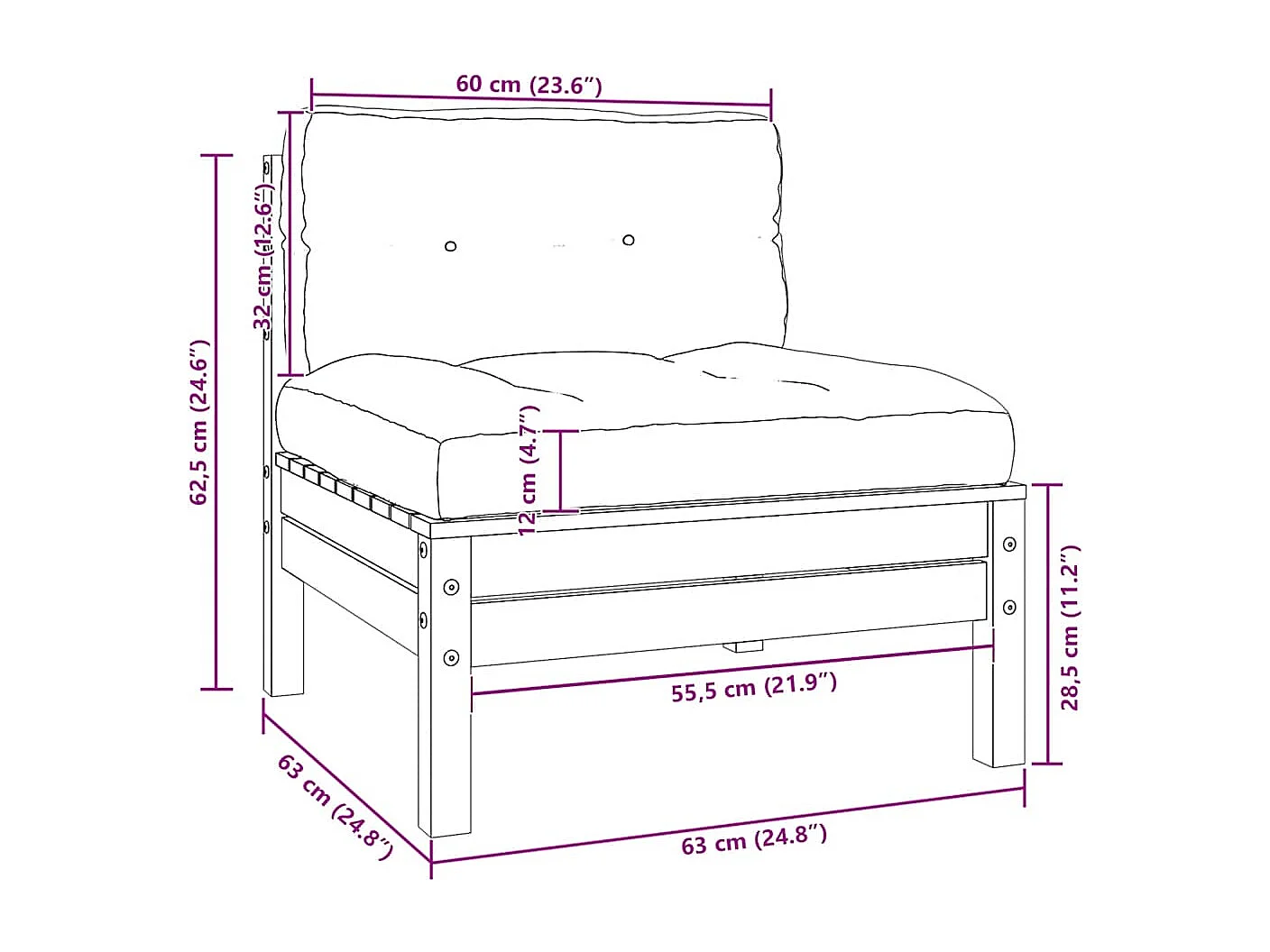 3-tlg. Garten-Lounge-Set mit Kissen Schwarz Kiefer Massivholz