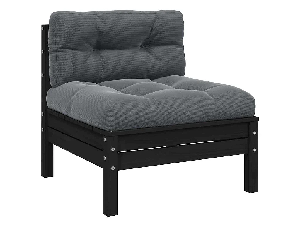3-tlg. Garten-Lounge-Set mit Kissen Schwarz Kiefer Massivholz