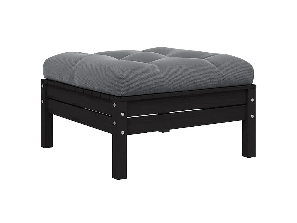 3-tlg. Garten-Lounge-Set mit Kissen Schwarz Kiefer Massivholz