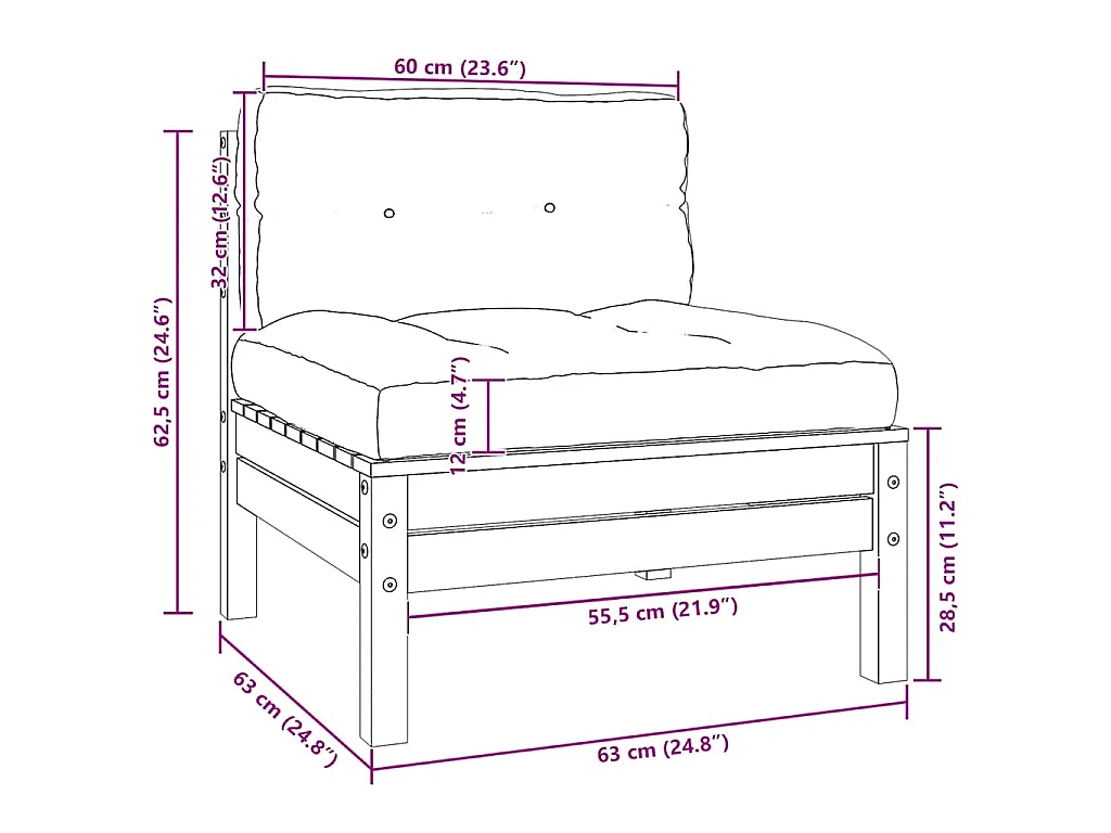3-tlg. Garten-Lounge-Set mit Kissen Schwarz Kiefer Massivholz
