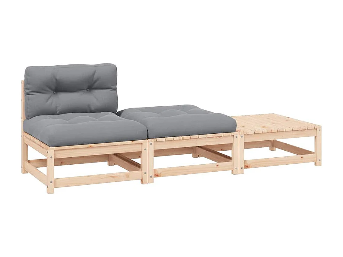 3-tlg. Garten-Lounge-Set mit Kissen Kiefer Massivholz