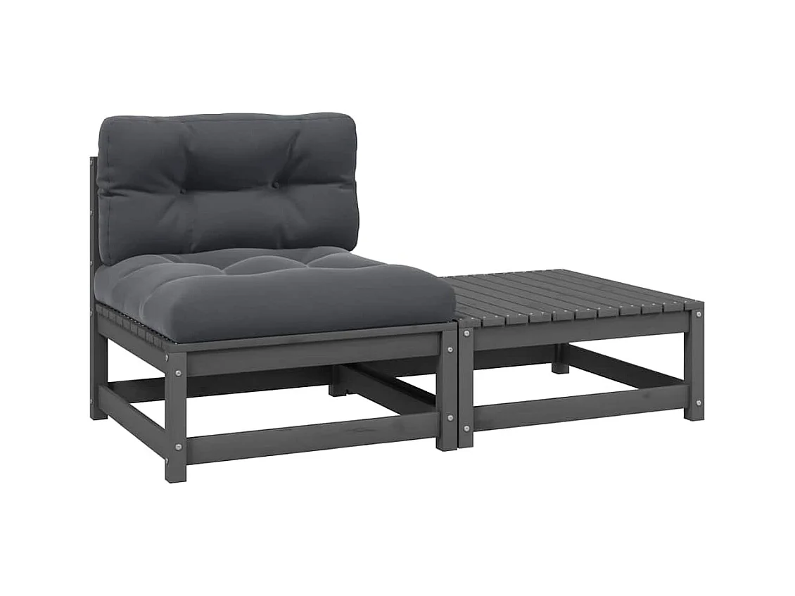 2-delige Loungeset met kussens massief grenenhout grijs