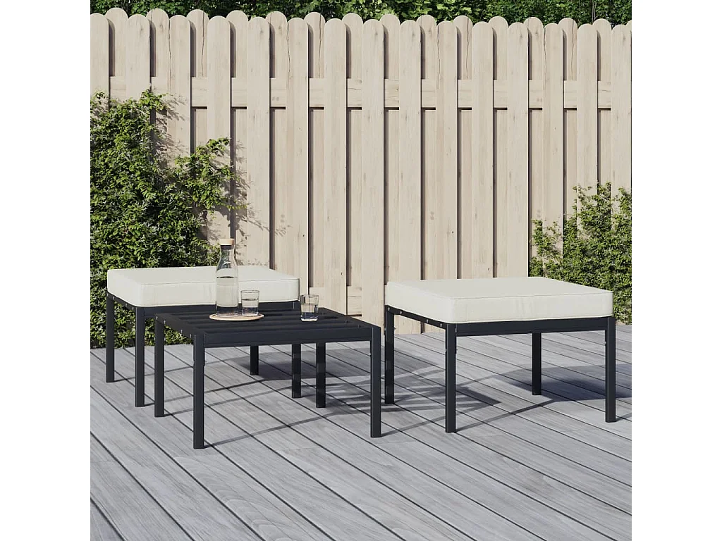 Tabourets de jardin et coussins sable lot de 2 60x60x35cm acier