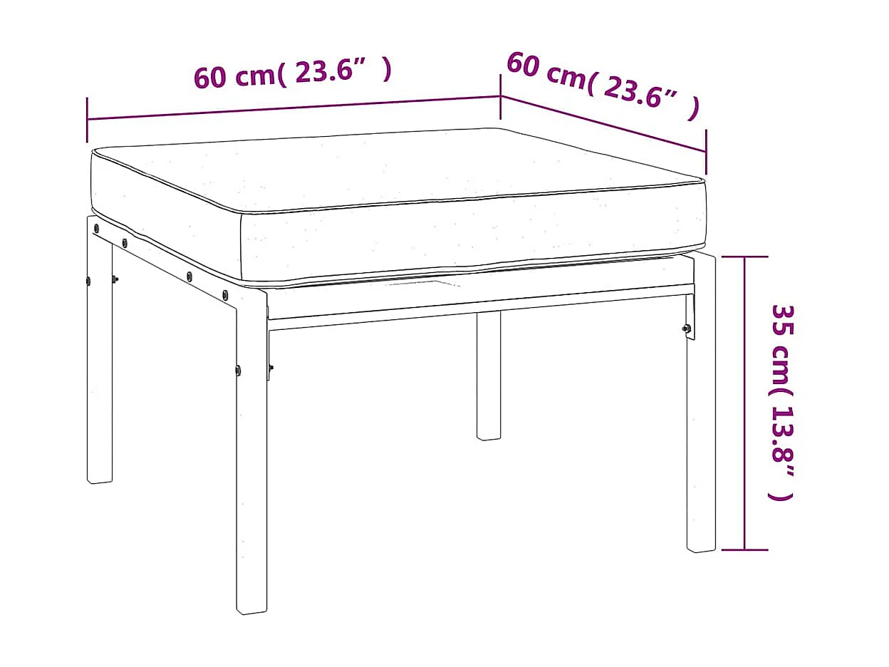 Tabourets de jardin et coussins sable lot de 2 60x60x35cm acier