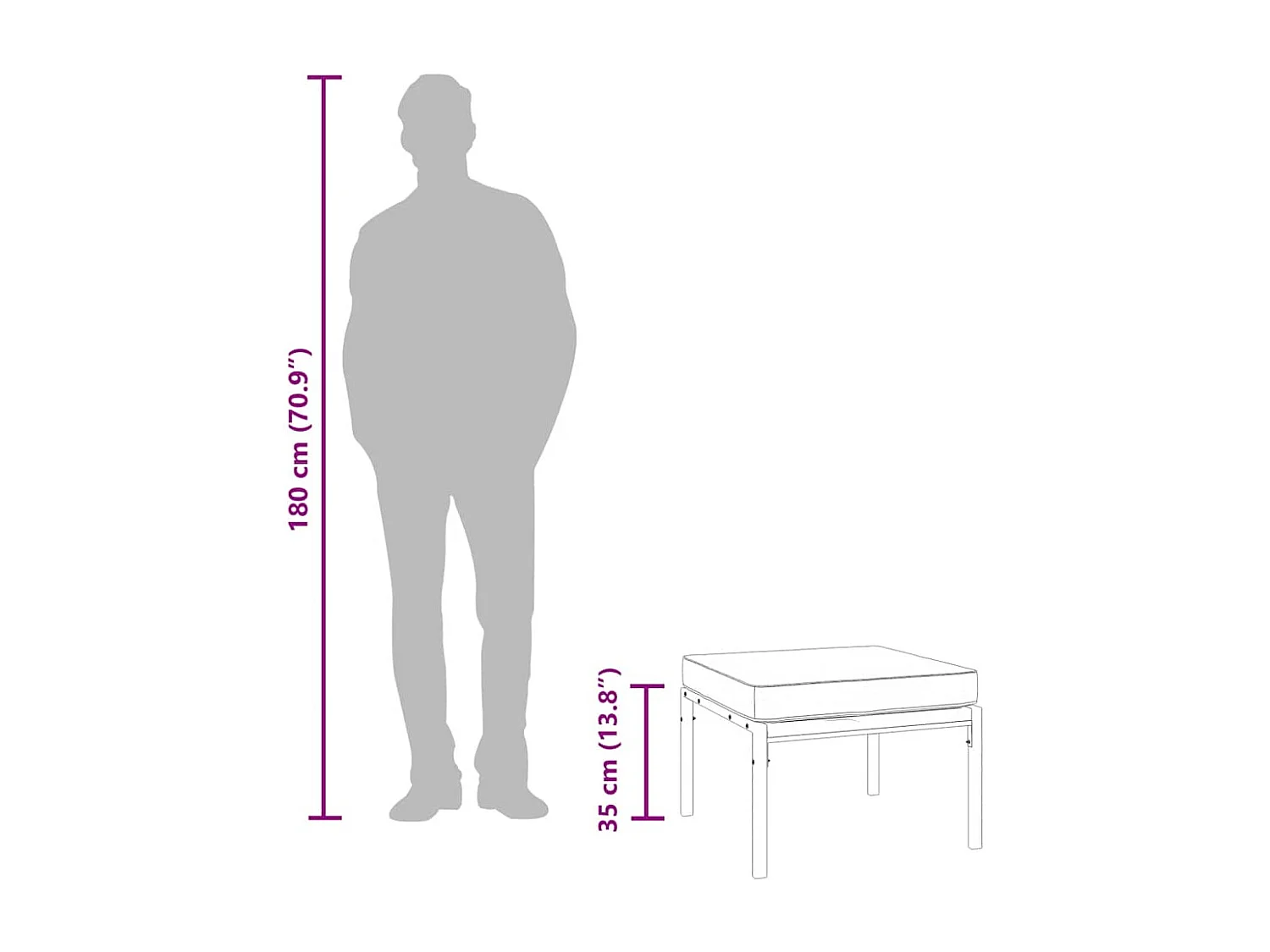 Tabourets de jardin et coussins sable lot de 2 60x60x35cm acier