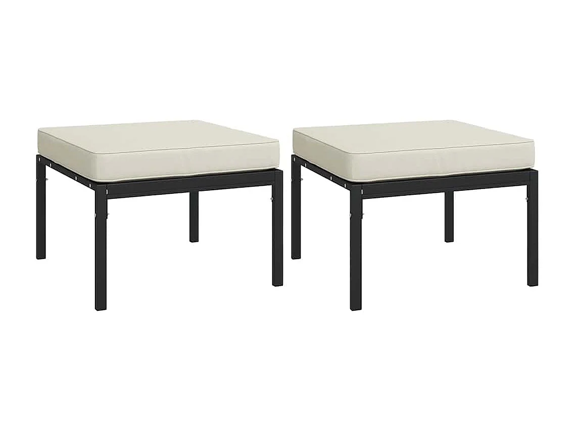 Tabourets de jardin et coussins sable lot de 2 60x60x35cm acier