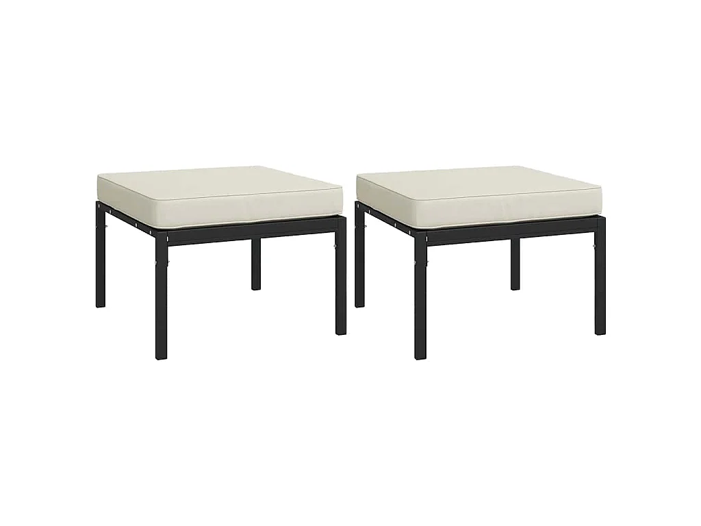 Tabourets de jardin et coussins sable lot de 2 60x60x35cm acier
