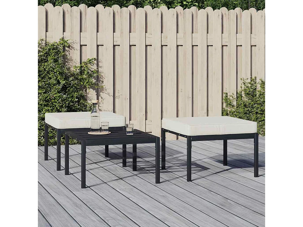 Tabourets de jardin et coussins sable lot de 2 60x60x35cm acier