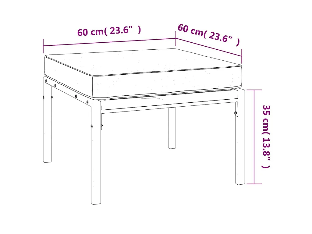 Tabourets de jardin et coussins sable lot de 2 60x60x35cm acier