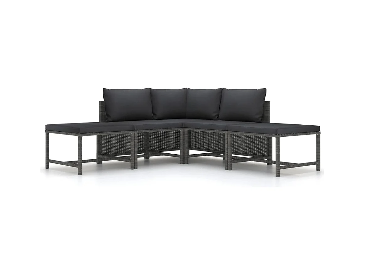 Salon de jardin 5 pcs avec coussins Gris Résine tressée