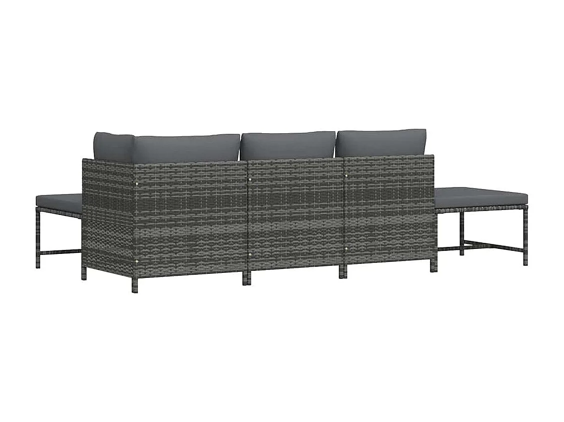 Salon de jardin 5 pcs avec coussins Gris Résine tressée