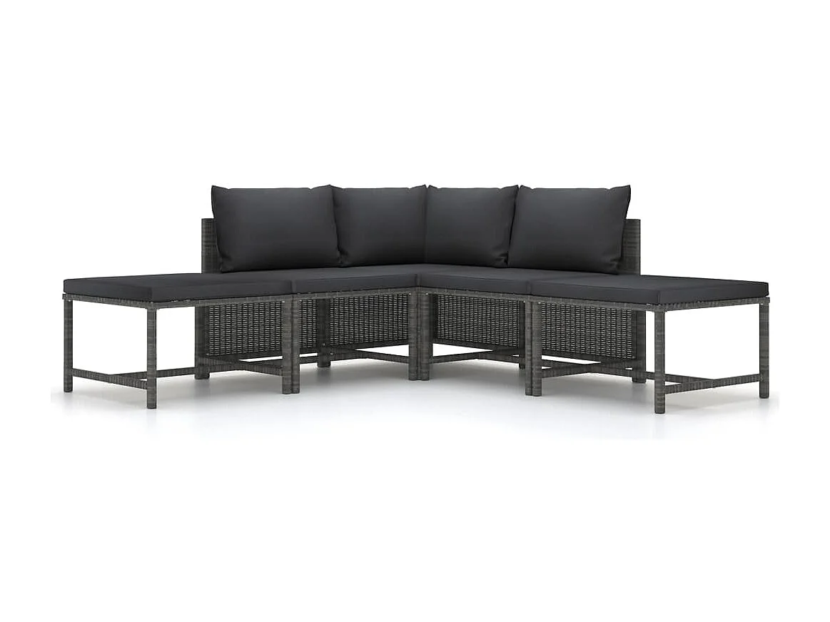 Salon de jardin 5 pcs avec coussins Gris Résine tressée