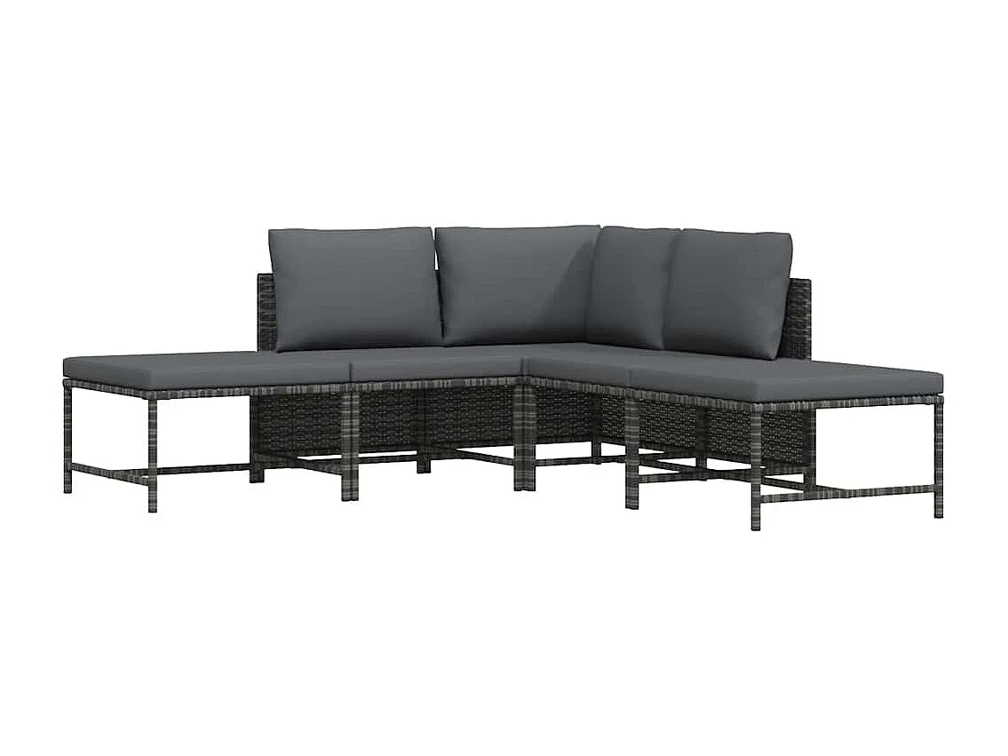 Salon de jardin 5 pcs avec coussins Gris Résine tressée