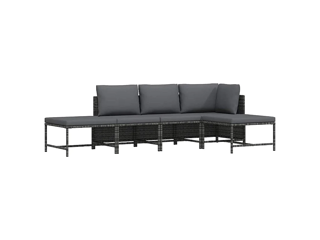 Salon de jardin 5 pcs avec coussins Gris Résine tressée