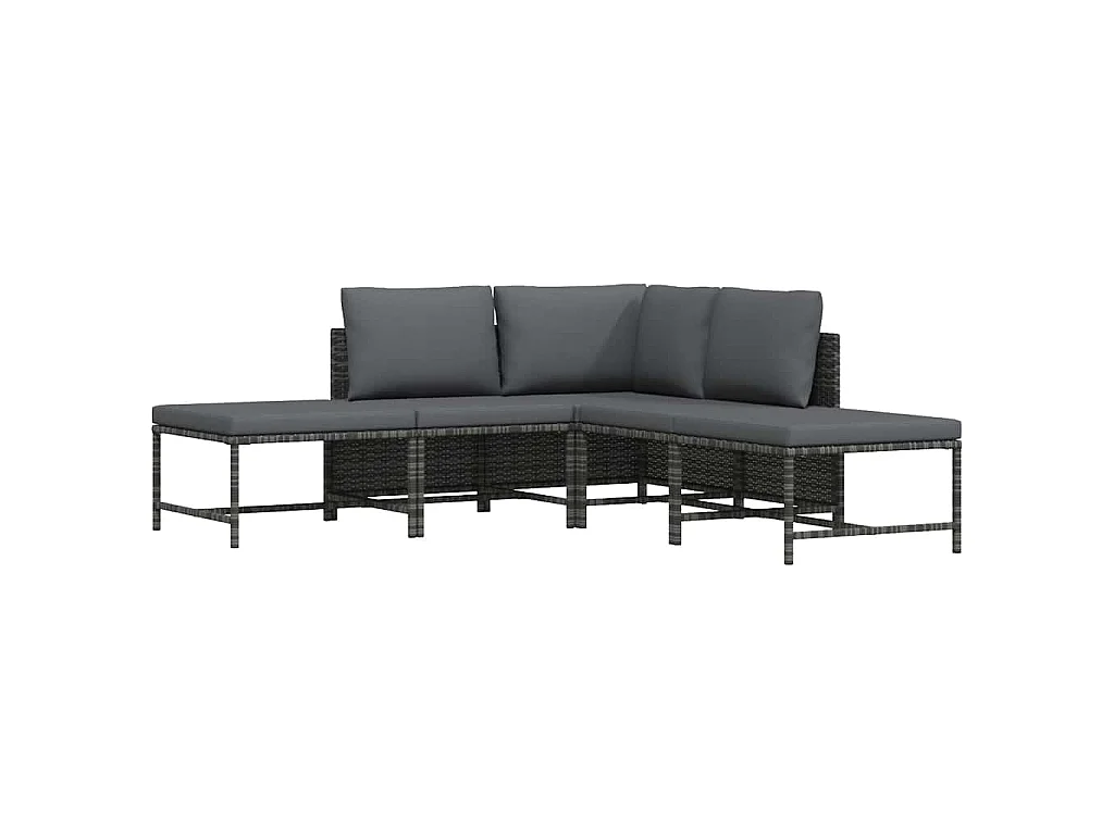 Salon de jardin 5 pcs avec coussins Gris Résine tressée
