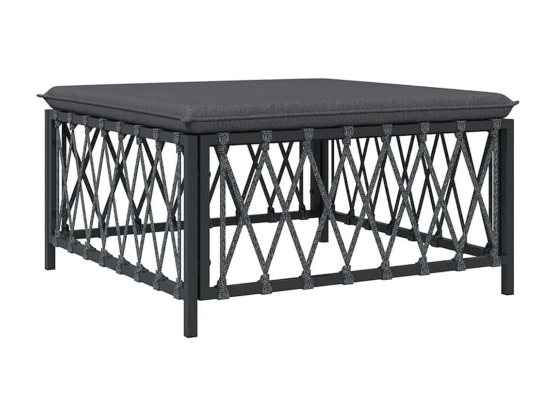 Taburete de jardín con cojín tela tejida gris antracita