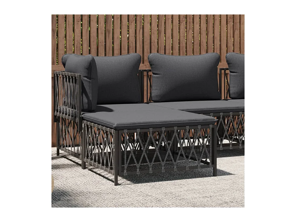 Repose-pied de jardin avec coussin anthracite tissu tissé