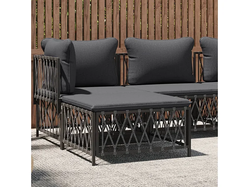 Repose-pied de jardin avec coussin anthracite tissu tissé