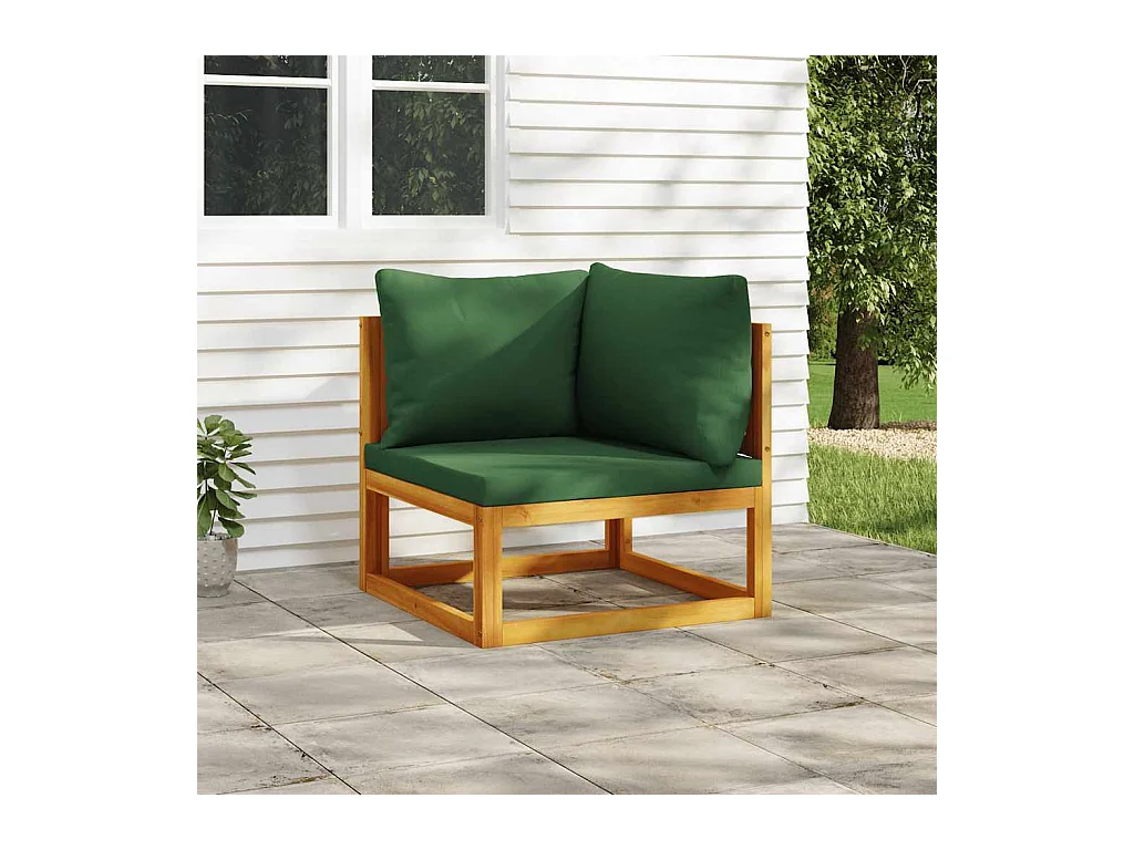 Canapé d'angle sectionnel et coussins verts bois massif acacia