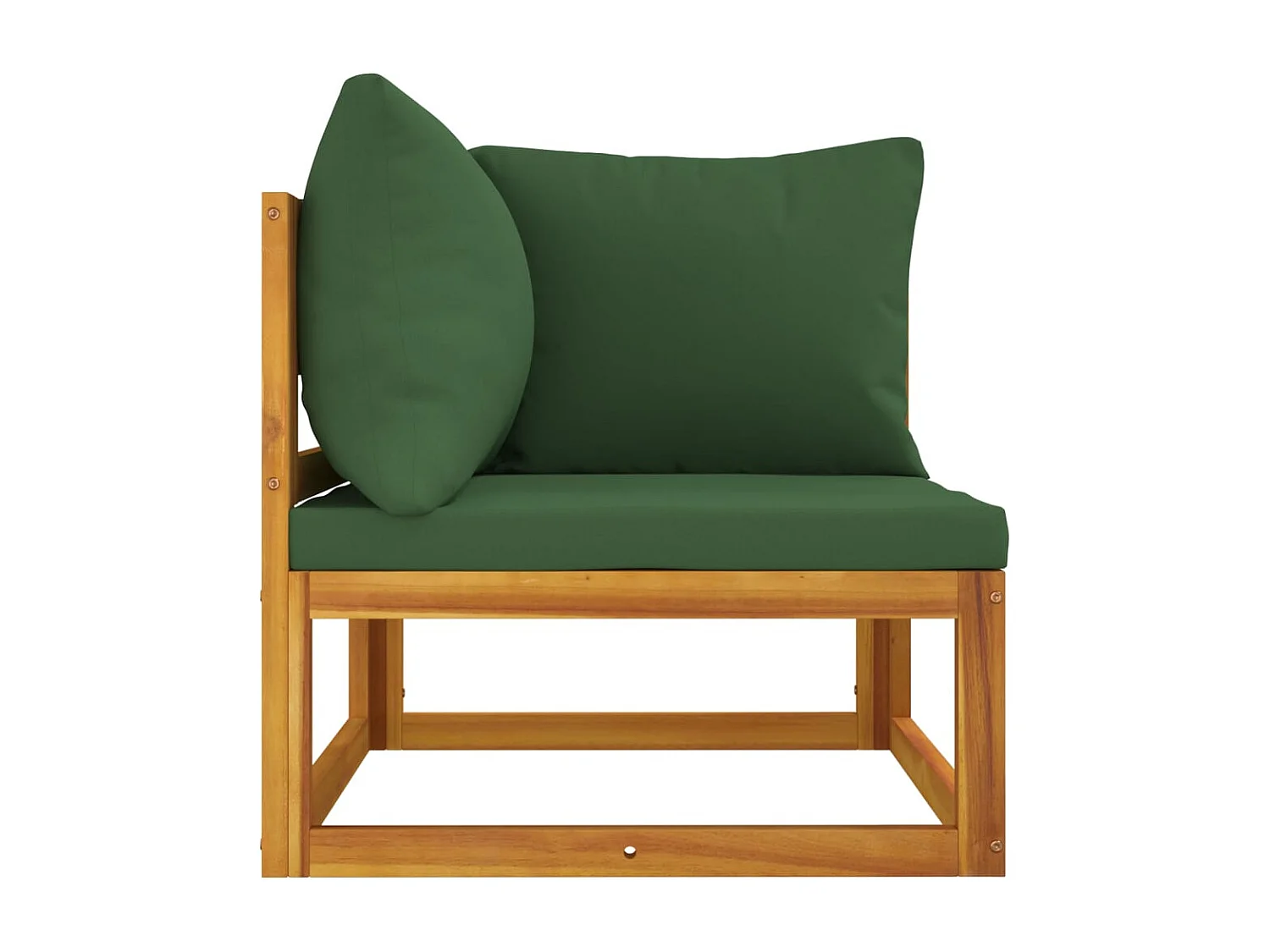 Canapé d'angle sectionnel et coussins verts bois massif acacia