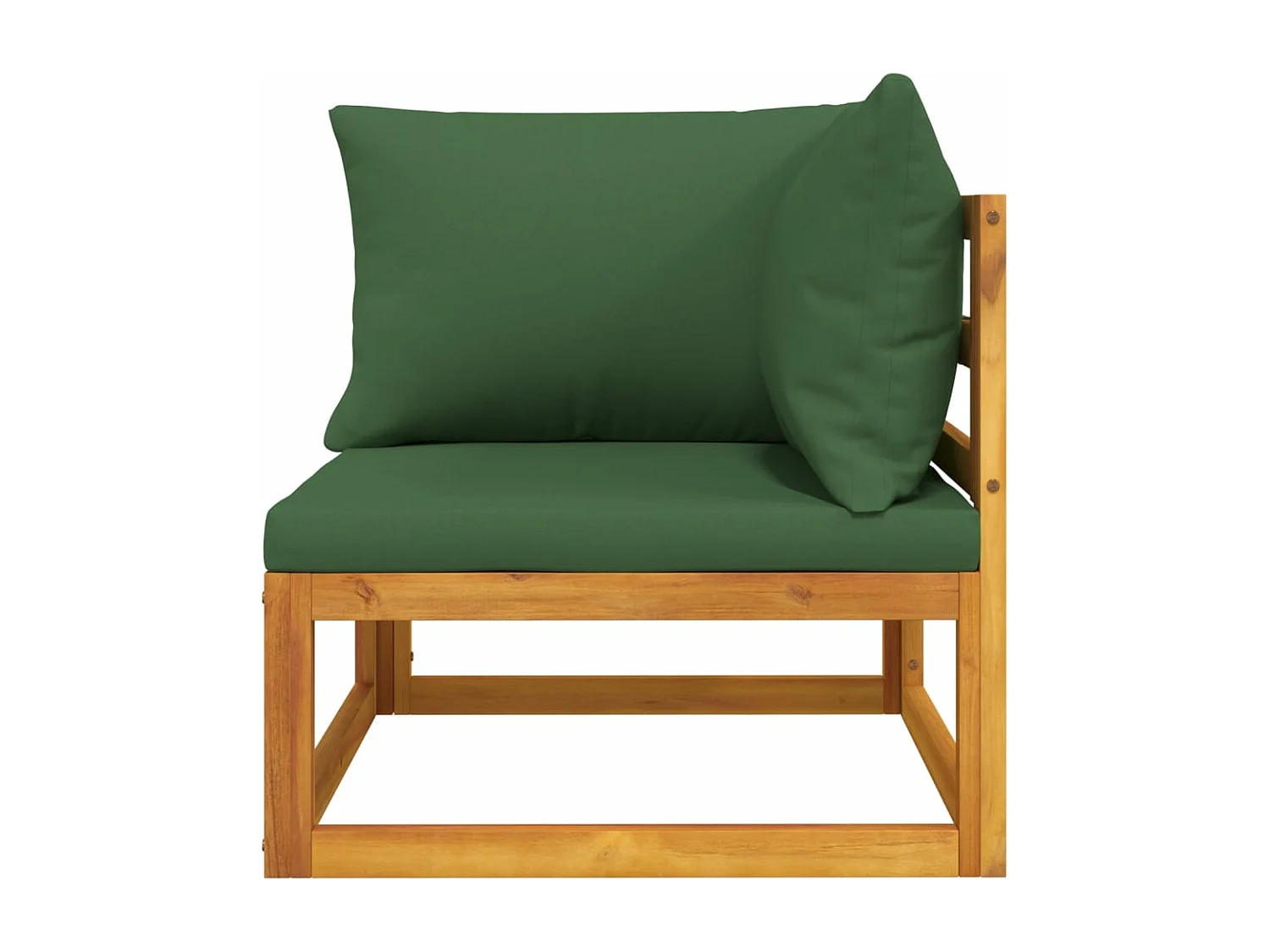 Canapé d'angle sectionnel et coussins verts bois massif acacia