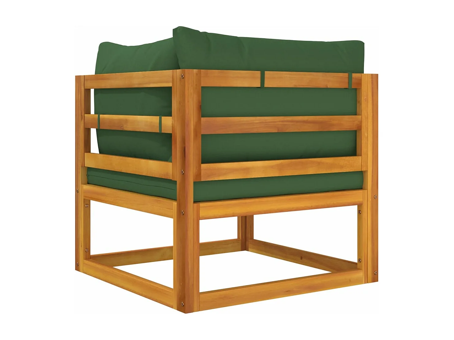 Canapé d'angle sectionnel et coussins verts bois massif acacia