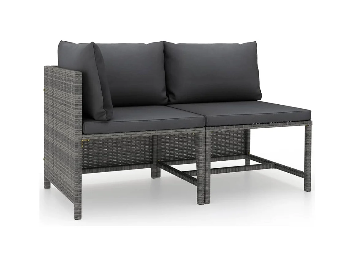2-delige Loungeset met kussens poly rattan grijs