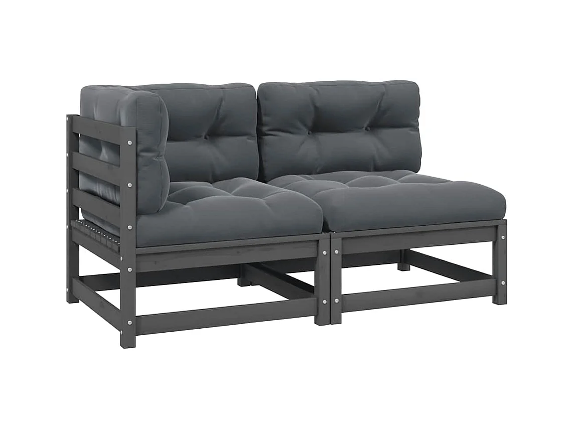 Salon de jardin 2 pcs avec coussins Gris Bois de pin massif