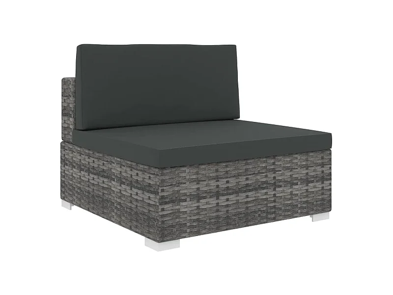 Seduta Centrale Modulare 1 pz con Cuscini in Polyrattan Grigio