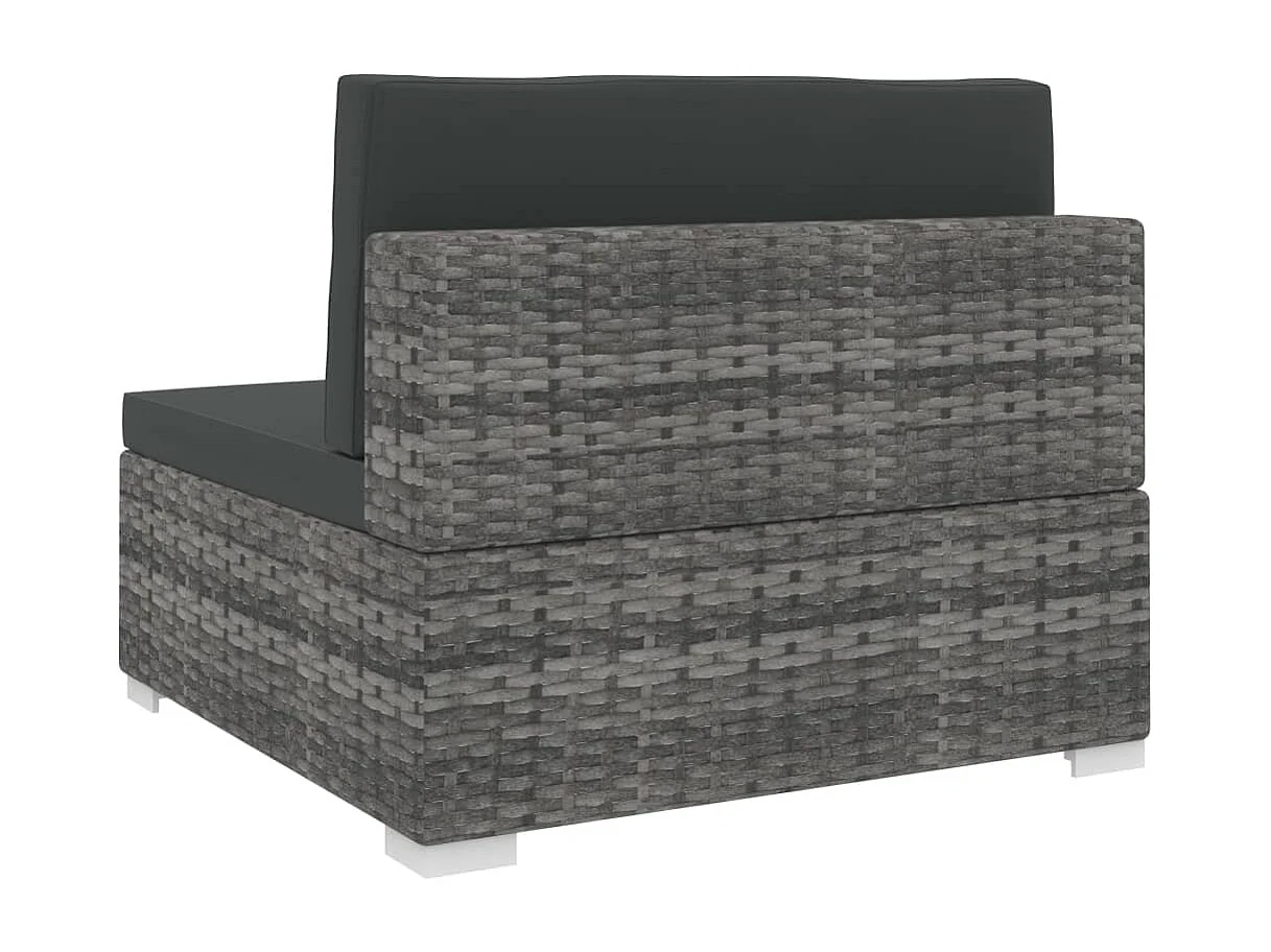 Siège central sectionnel 1 pc et coussins Résine tressée Gris