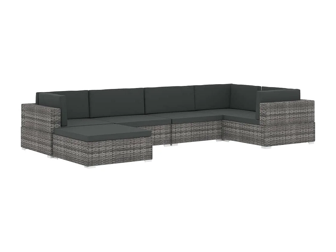 Siège central sectionnel 1 pc et coussins Résine tressée Gris