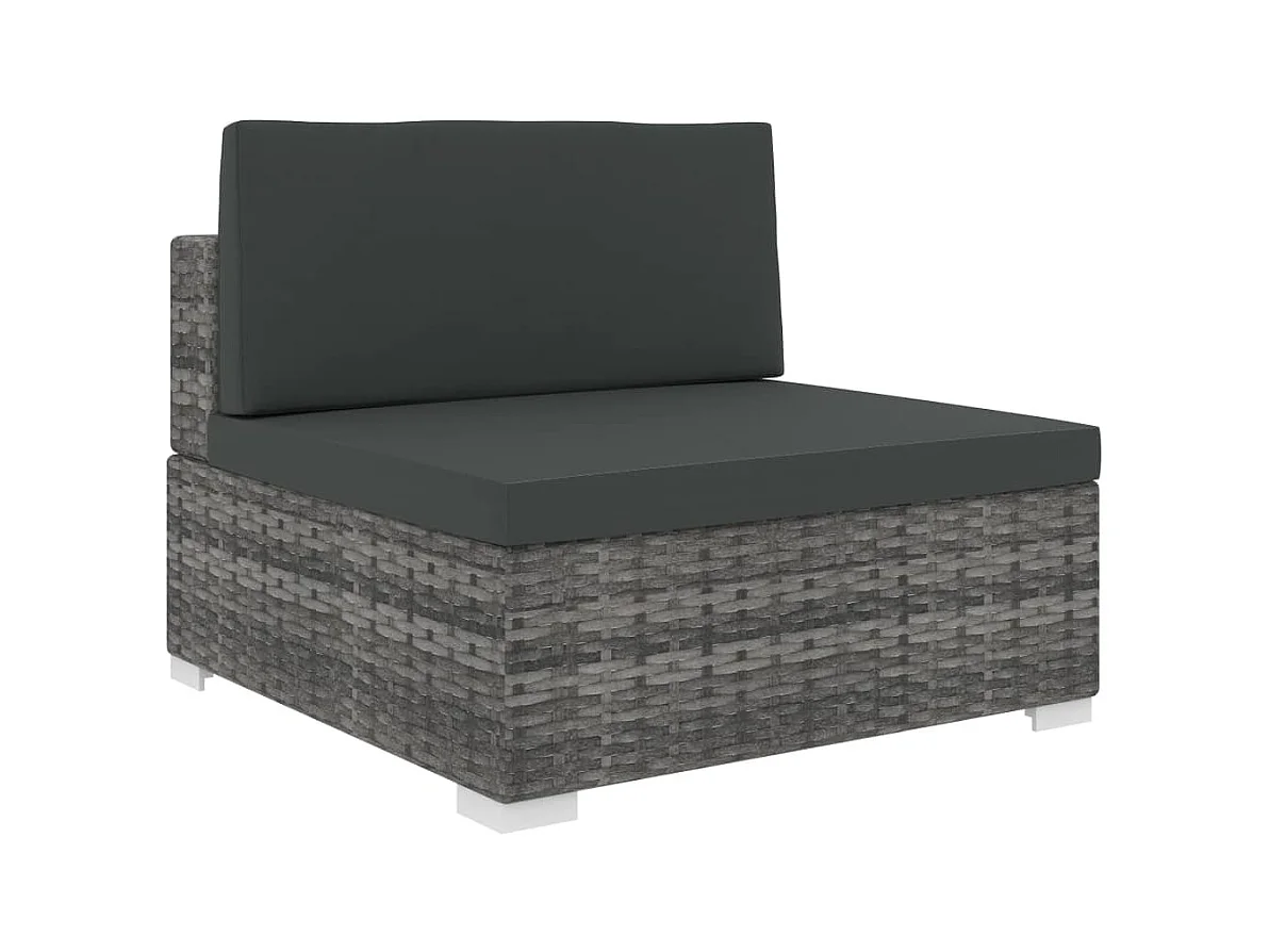 Modular-Sofa-Mittelteil 1 Stk. + Auflagen Poly Rattan Grau