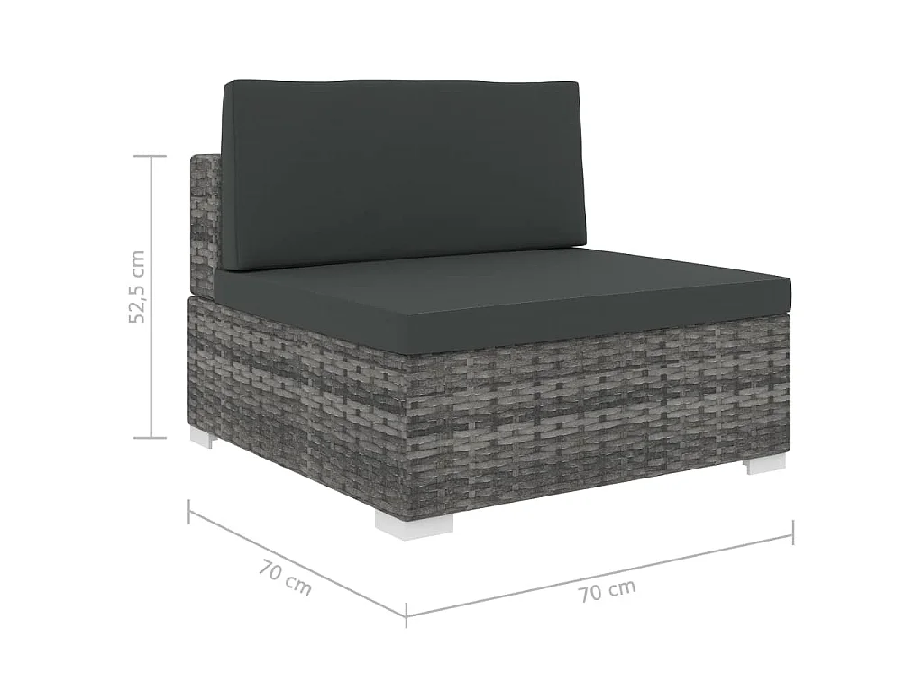 Modular-Sofa-Mittelteil 1 Stk. + Auflagen Poly Rattan Grau
