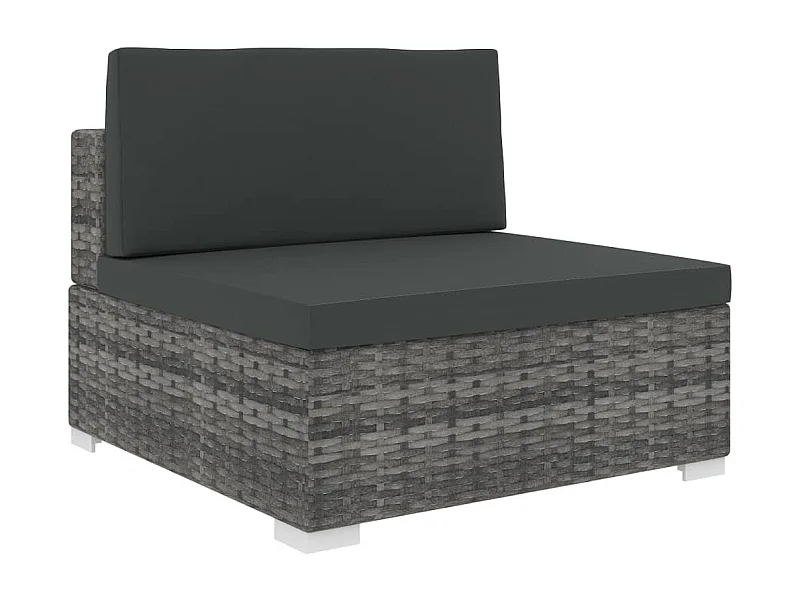 Siège central sectionnel 1 pc et coussins Résine tressée Gris