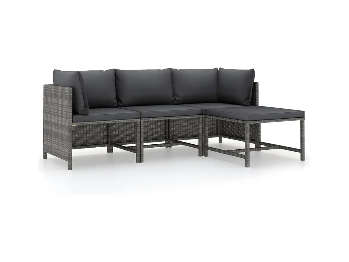 4-tlg. Garten-Lounge-Set mit Kissen Poly Rattan Grau