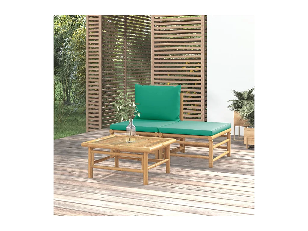 Salon de jardin 3 pcs avec coussins vert bambou
