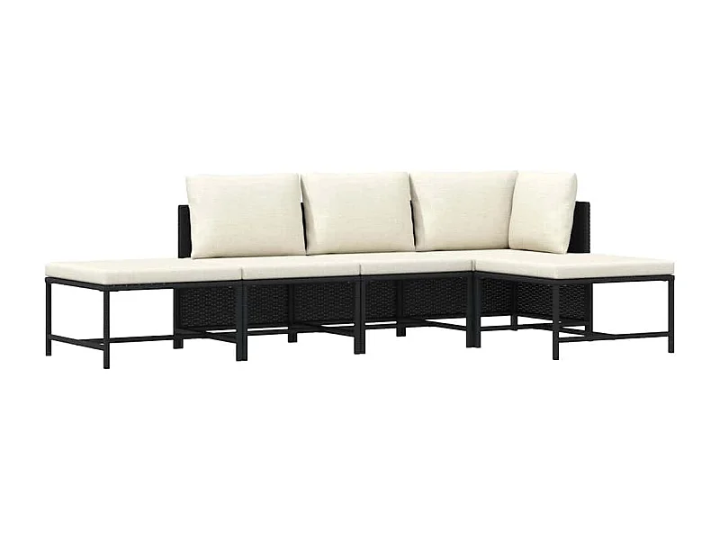5-delige Loungeset met kussens poly rattan zwart