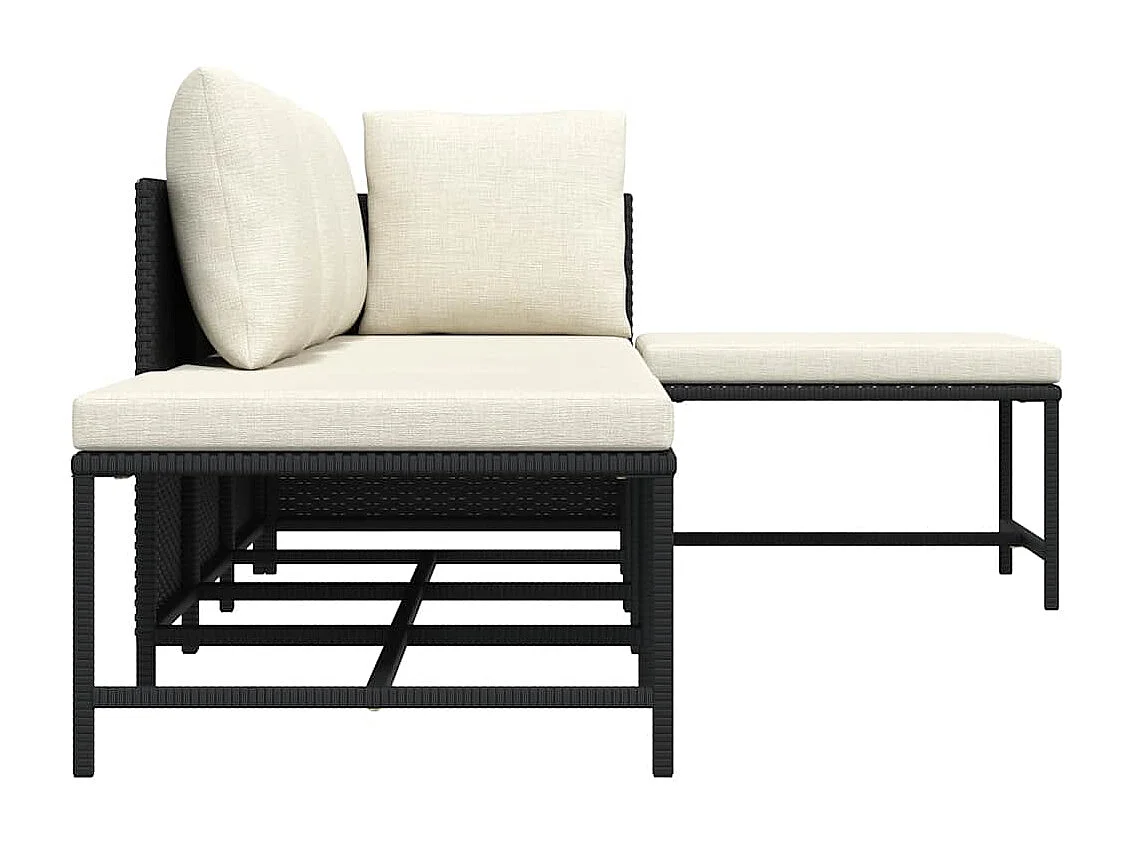 5-częściowy zestaw wypoczynkowy do ogrodu z poduszkami, czarna wiklina PE.