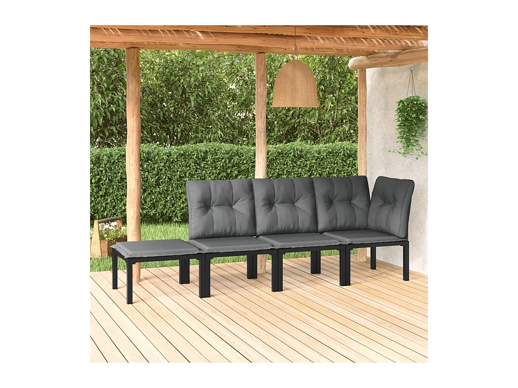Salon de jardin 4 pcs noir et gris résine tressée