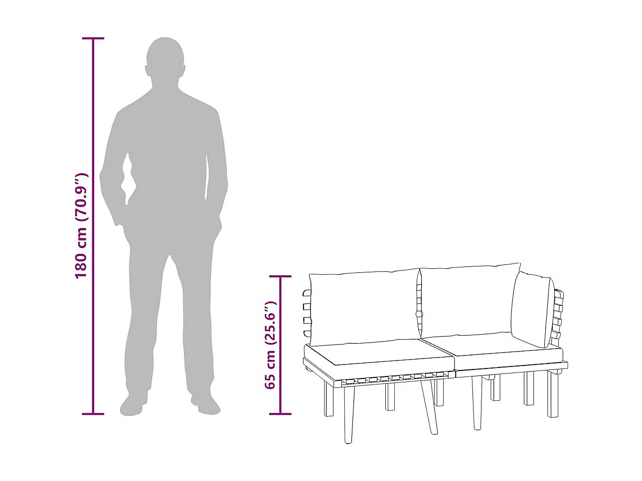Salon de jardin 2 pcs avec coussins Bois d'acacia solide